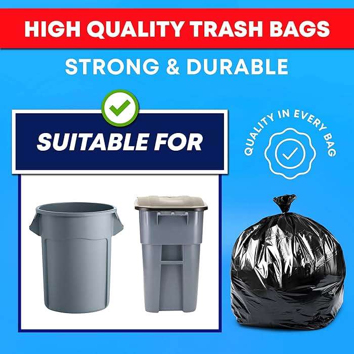 Tasker 55-60 Gallon Trash Bags Heavy Duty, (Value Pack 100 Bags w/Ties) Large Black Outdoor Trash Bags, Extra Large Trash Can Liners, 60 Gal, 55 Gal, 50 Gallon Trash Can Liner Capacity - Image 5