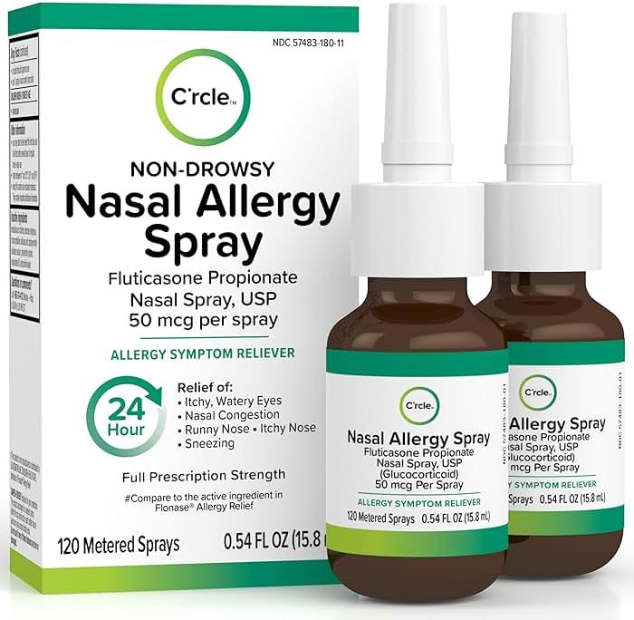 Fluticasone Allergy Nasal Spray Allergy Relief - 24 Hour Non Drowsy - Nose Spray Relief for Sinus Allergies - Prescription Strength Fluticasone Propionate 50mcg - 2 Month Supply - Product Image