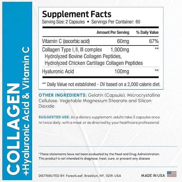 ForestLeaf Multi Collagen Pills with Hyaluronic Acid + Vitamin C | Hydrolyzed Collagen Supplements for Women or Men | Multi Collagen Capsules Peptides for Skin, Wrinkles, 120 Caps - Image 5