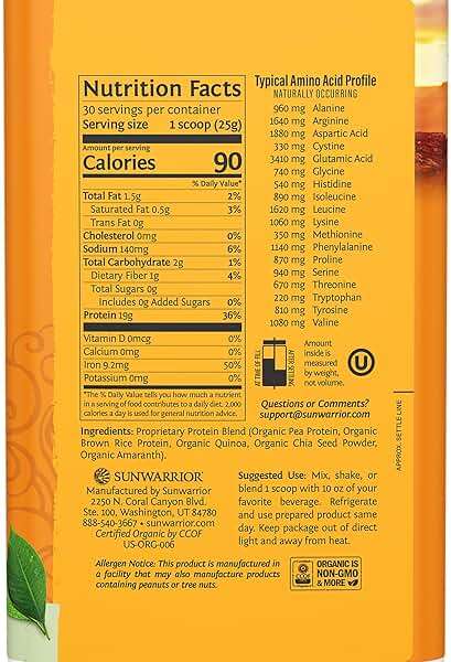 Vegan Organic Protein Powder Plant-based | 5 Superfood Quinoa Chia Seed Soy Free Dairy Free Gluten Free Synthetic Free NON-GMO | Unflavored 30 Servings | Classic Plus by Sunwarrior - Image 2