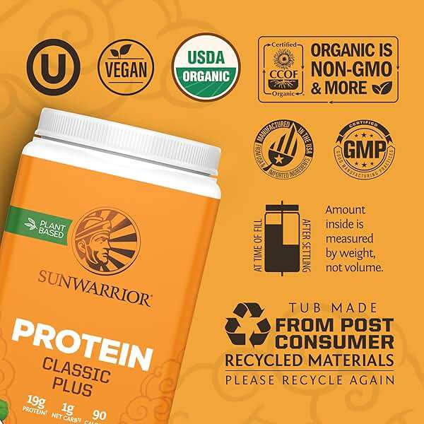Vegan Organic Protein Powder Plant-based | 5 Superfood Quinoa Chia Seed Soy Free Dairy Free Gluten Free Synthetic Free NON-GMO | Unflavored 30 Servings | Classic Plus by Sunwarrior - Image 3