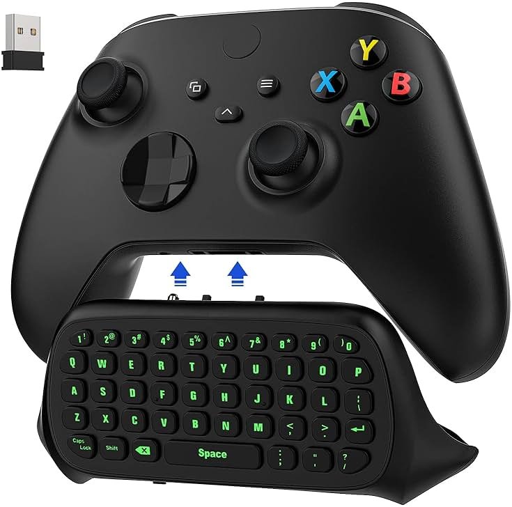 MoKo Green Backlight Keyboard for Xbox One Controller, Xbox Series X/S, Wireless Gaming Chatpad Keypad with USB Receiver&3.5mm Audio Jack, Xbox Accessories for Xbox One/One S/Elite/2 Controller, Black - Product Image