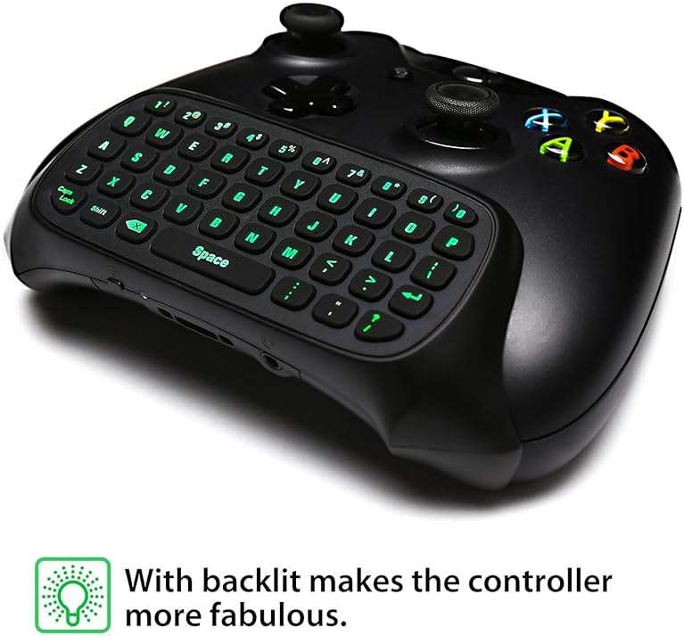 MoKo Green Backlight Keyboard for Xbox One Controller, Xbox Series X/S, Wireless Gaming Chatpad Keypad with USB Receiver&3.5mm Audio Jack, Xbox Accessories for Xbox One/One S/Elite/2 Controller, Black - Image 5