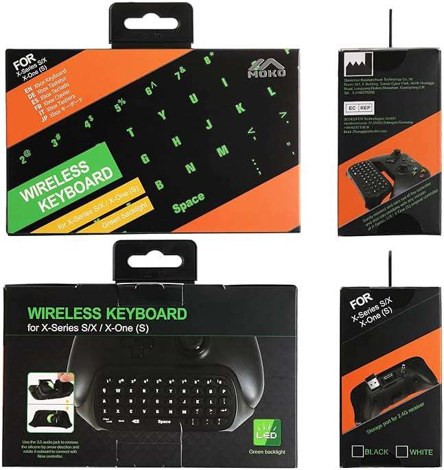 MoKo Green Backlight Keyboard for Xbox One Controller, Xbox Series X/S, Wireless Gaming Chatpad Keypad with USB Receiver&3.5mm Audio Jack, Xbox Accessories for Xbox One/One S/Elite/2 Controller, Black - Image 8