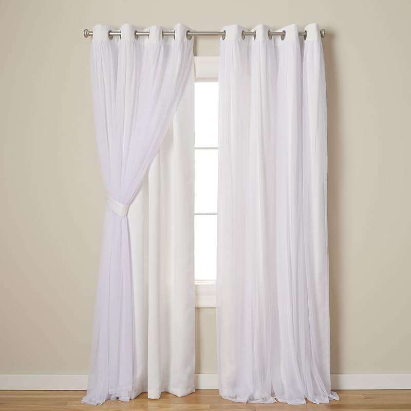 TOWN & COUNTRY LUXE Talia Double Layer Indoor Curtains, Sheer and Room Darkening Blackout, Grommet Top, Energy Efficient, 2-Pack Set, 52"x84", Winter White - Image 1