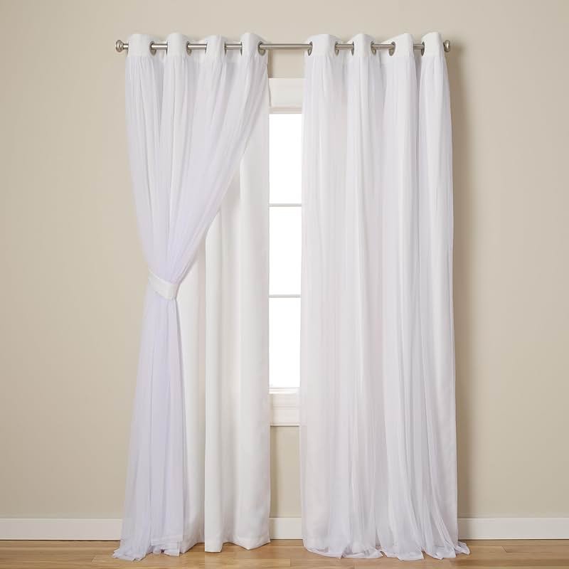 TOWN & COUNTRY LUXE Talia Double Layer Indoor Curtains, Sheer and Room Darkening Blackout, Grommet Top, Energy Efficient, 2-Pack Set, 52"x84", Winter White - Product Image