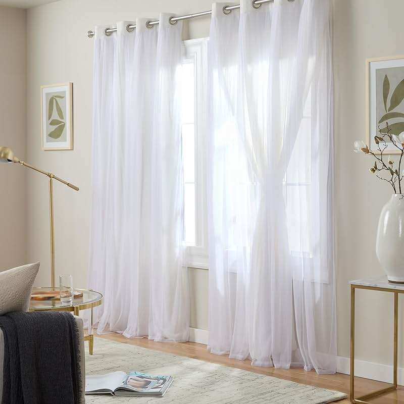 TOWN & COUNTRY LUXE Talia Double Layer Indoor Curtains, Sheer and Room Darkening Blackout, Grommet Top, Energy Efficient, 2-Pack Set, 52"x84", Winter White - Image 3