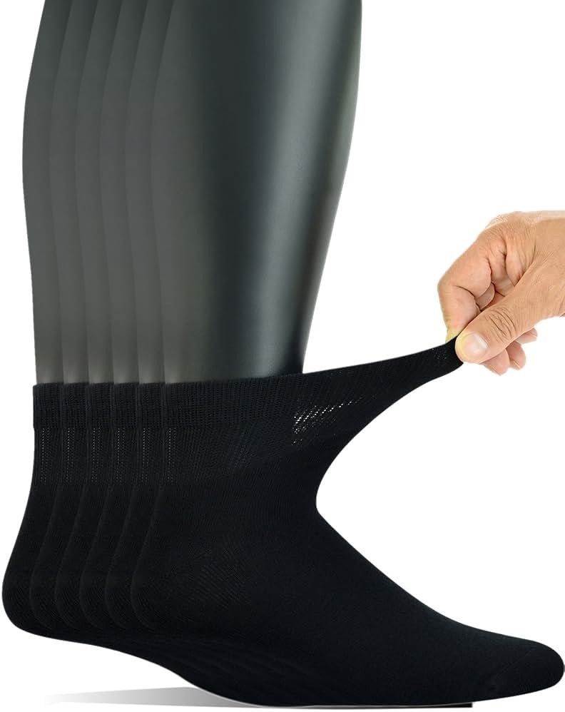 Yomandamor Men's 6 Pairs Combed Cotton Diabetic Ankle Socks with Seamless Toe and Non-Binding Top - Product Image