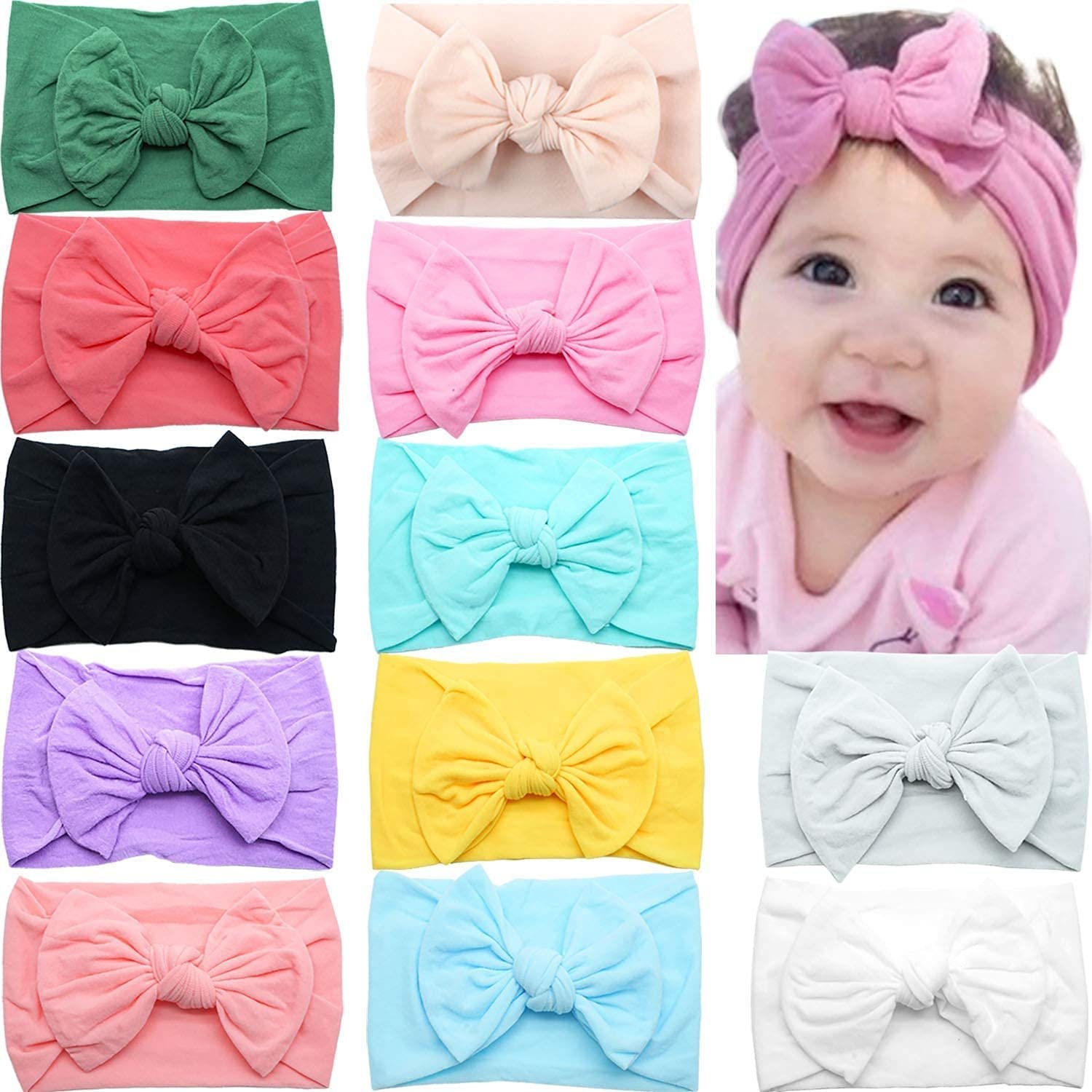 CÉLLOT Super Stretchy Soft Knot Headbands with Hair Bows Head Wrap Hair Accessories For Newborn Baby Girls Infant Toddlers Kids - Product Image