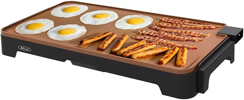 bella XL Electric Ceramic Titanium Griddle, Make 15 Eggs At Once, Healthy-Eco Non-stick Coating, Hassle-Free Clean Up, Large Submersible Cooking Surface, 12" x 22", Copper/Black - Image 1