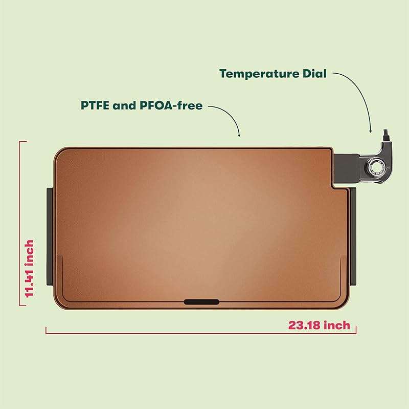 bella XL Electric Ceramic Titanium Griddle, Make 15 Eggs At Once, Healthy-Eco Non-stick Coating, Hassle-Free Clean Up, Large Submersible Cooking Surface, 12" x 22", Copper/Black - Image 2