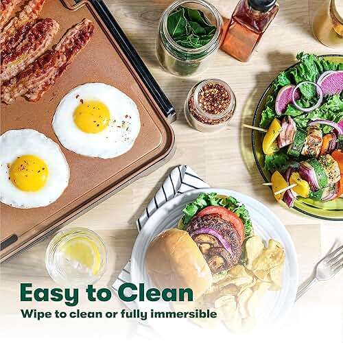 bella XL Electric Ceramic Titanium Griddle, Make 15 Eggs At Once, Healthy-Eco Non-stick Coating, Hassle-Free Clean Up, Large Submersible Cooking Surface, 12" x 22", Copper/Black - Image 4