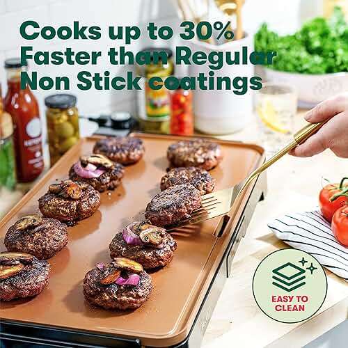 bella XL Electric Ceramic Titanium Griddle, Make 15 Eggs At Once, Healthy-Eco Non-stick Coating, Hassle-Free Clean Up, Large Submersible Cooking Surface, 12" x 22", Copper/Black - Image 5