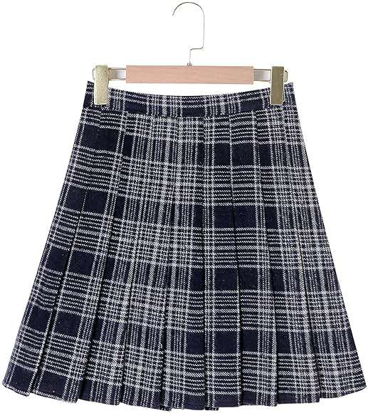 Hoerev Women Girls Thick Wool Fabric for Cold Weather Versatile Plaid Pleated Skirt with Shorts - Image 2