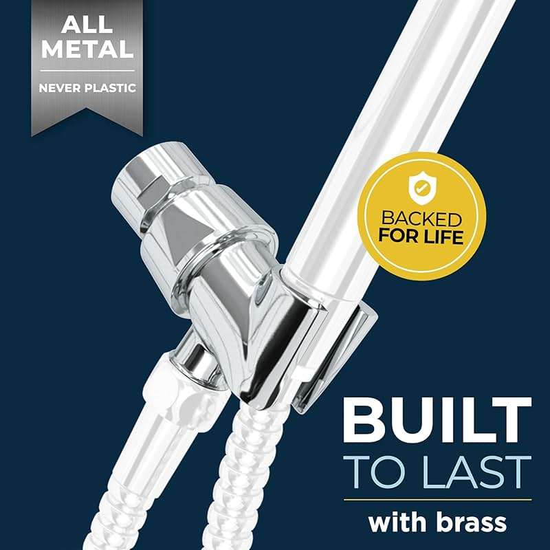 HammerHead Showers® Solid Metal Handheld Shower Head Holder - Chrome - Adjustable Shower Wand Holder with Wall Hook Bracket and Pivot Ball - Hand Held Shower Head Holder - Shower Hose Holder - Image 2