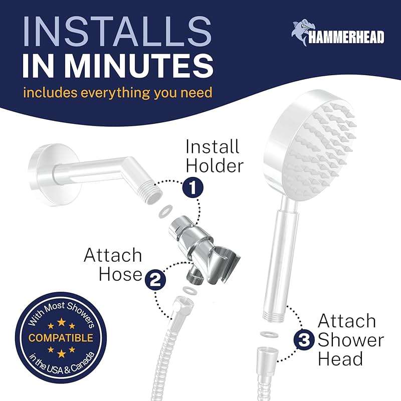 HammerHead Showers® Solid Metal Handheld Shower Head Holder - Chrome - Adjustable Shower Wand Holder with Wall Hook Bracket and Pivot Ball - Hand Held Shower Head Holder - Shower Hose Holder - Image 4