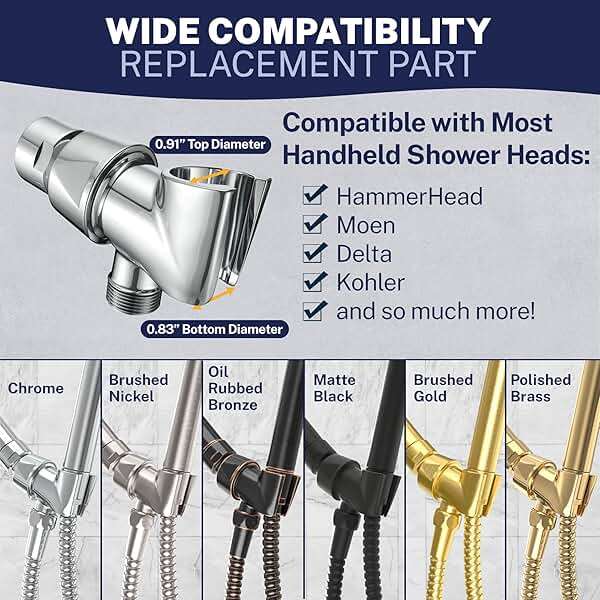 HammerHead Showers® Solid Metal Handheld Shower Head Holder - Chrome - Adjustable Shower Wand Holder with Wall Hook Bracket and Pivot Ball - Hand Held Shower Head Holder - Shower Hose Holder - Image 5