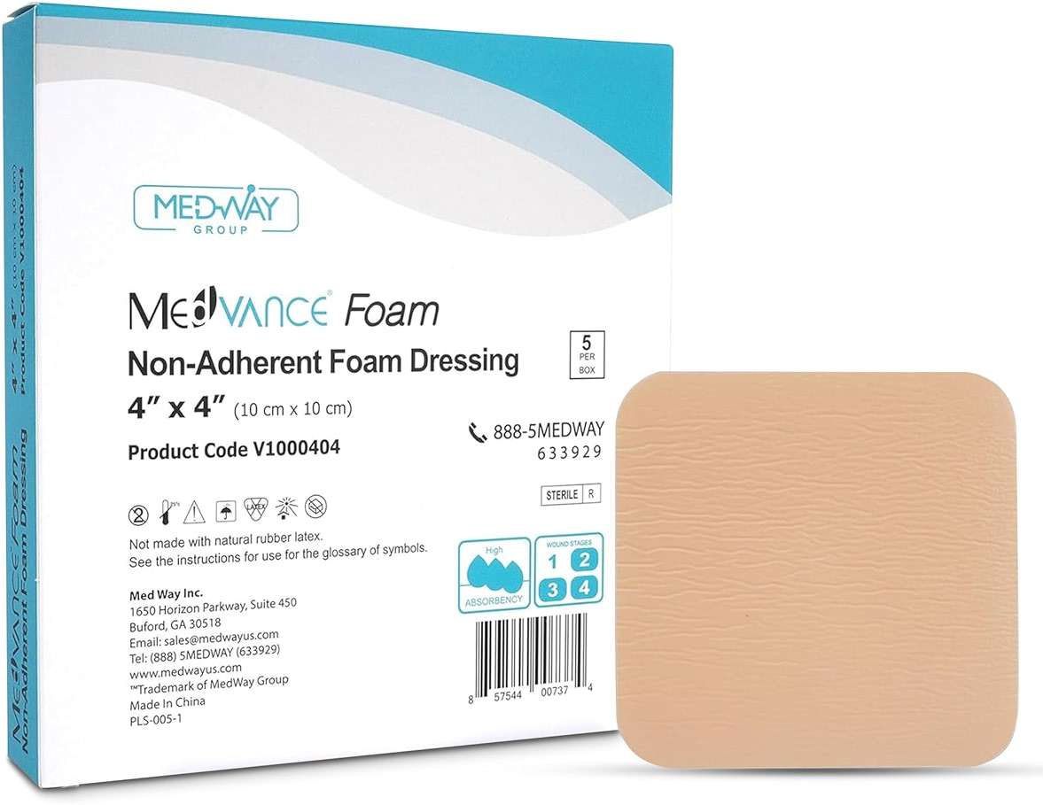 MedVance TM Foam – Waterproof Non-Adhesive Hydrophilic Foam Dressing 4"X4" Box of 5 dressings - Image 1