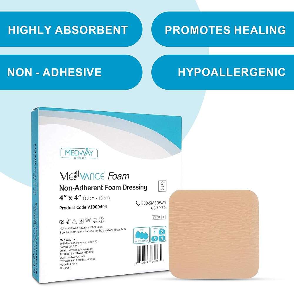 MedVance TM Foam – Waterproof Non-Adhesive Hydrophilic Foam Dressing 4"X4" Box of 5 dressings - Image 2