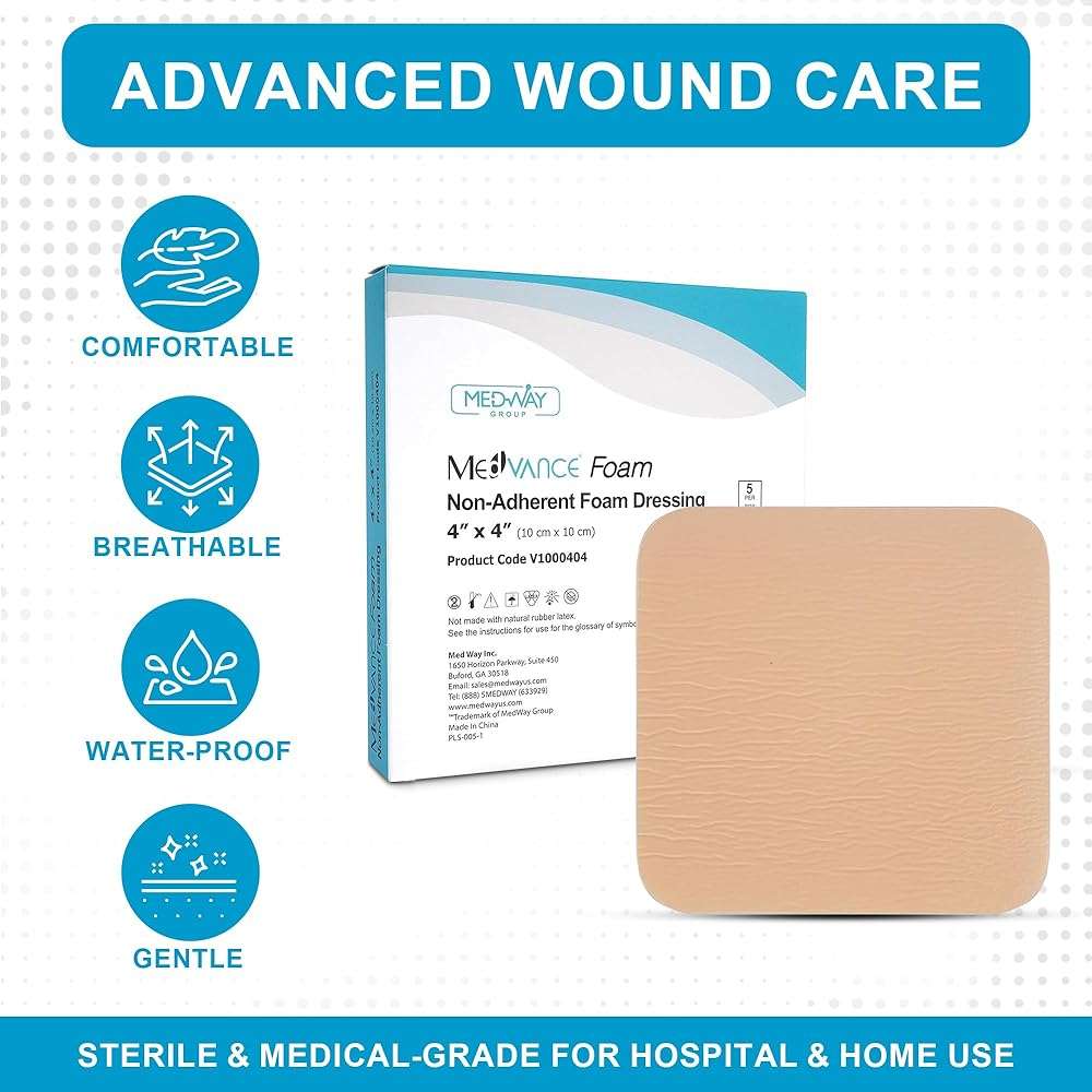 MedVance TM Foam – Waterproof Non-Adhesive Hydrophilic Foam Dressing 4"X4" Box of 5 dressings - Image 4