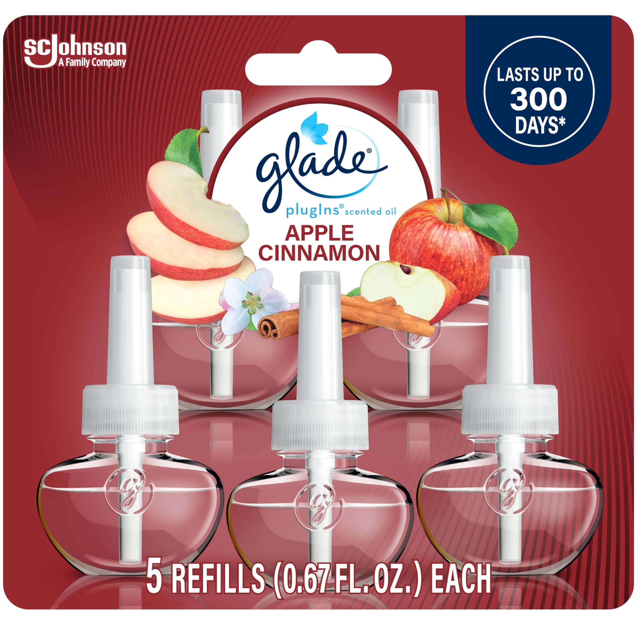 Glade PlugIns Refills Air Freshener, Scented and Essential Oils for Home and Bathroom, Apple Cinnamon, 3.35 Fl Oz, 5 Count - Product Image