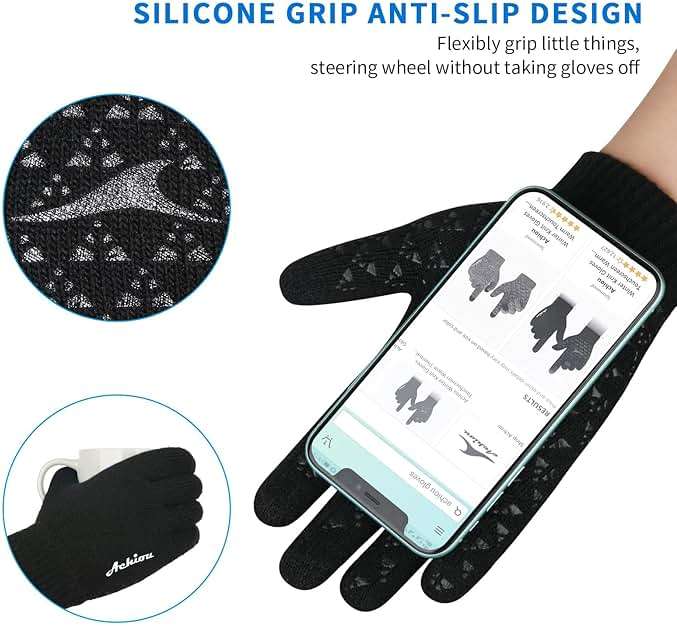 Achiou Winter Gloves, Glove for Men Women, Upgraded Touch Screen Texting Warm Running with Thermal Soft Knit Lining - Image 2