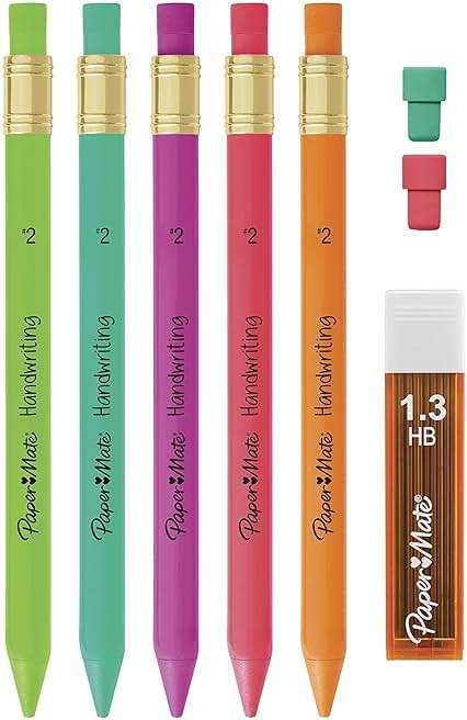 Paper Mate Handwriting Triangular Mechanical Pencil Set with Lead & Eraser Refills, 1.3mm, 8 Count - Back to School, Teacher Supplies, Home, Kids Writing, Fun Barrel Colors - Image 3