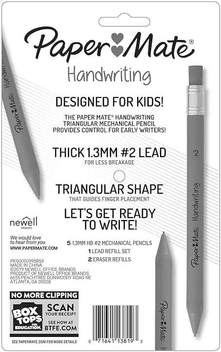 Paper Mate Handwriting Triangular Mechanical Pencil Set with Lead & Eraser Refills, 1.3mm, 8 Count - Back to School, Teacher Supplies, Home, Kids Writing, Fun Barrel Colors - Image 7