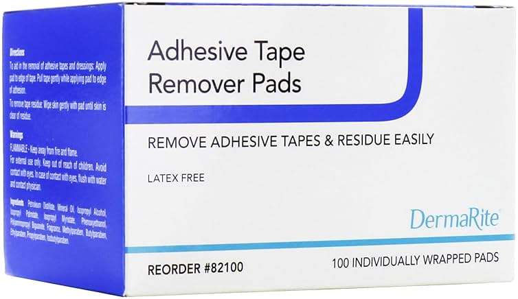 DermaRite Adhesive Tape Remover Pads - Remove Bandage and Patch Residue from Skin, Great for Ostomy Devices, 100 Pads - Image 1