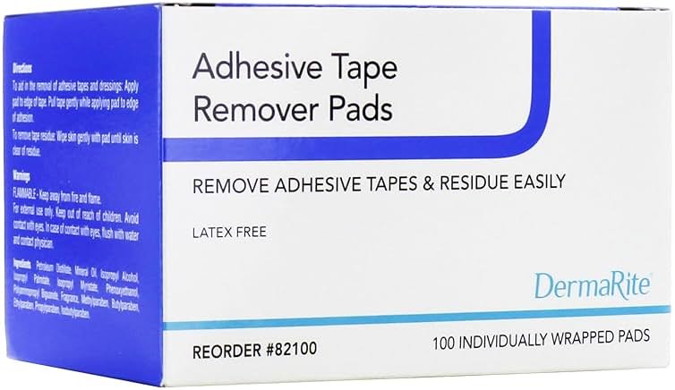 DermaRite Adhesive Tape Remover Pads - Remove Bandage and Patch Residue from Skin, Great for Ostomy Devices, 100 Pads - Product Image