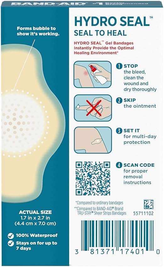 BAND-AID Brand Hydro Seal Adhesive Waterproof Bandages, Large Hydrocolloid Gel Patch for First Aid Support Better Healing for Minor Blisters, Cuts & Scrapes, 6 Count - Image 6