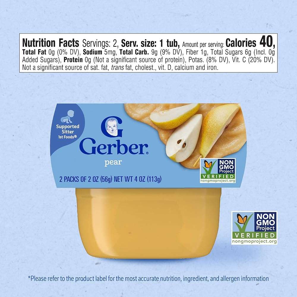 Gerber Stage 1 Baby Food, Pear Puree Tubs, No Artificial Colors or Flavors, Baby Puree, 16-Pack - Image 2