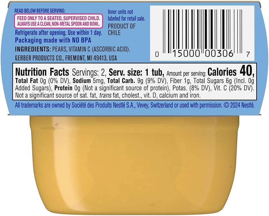 Gerber Stage 1 Baby Food, Pear Puree Tubs, No Artificial Colors or Flavors, Baby Puree, 16-Pack - Image 3