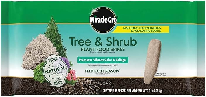 Miracle-Gro Tree and Shrub Plant Food Spikes - Deciduous, Flowering & Evergreen Tree Fertilizer Spikes, Hydrangeas, and Acid-Loving Plants, 12 Count, 3 lb. - Product Image