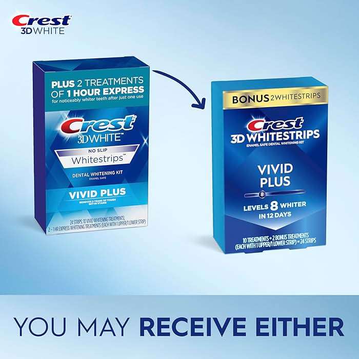 Crest 3D Whitestrips Vivid Plus, Teeth Whitening Strip Kit, 10 Treatments + 2 Bonus Treatments (Each with 1 Upper/1 Lower Strip), 24 Strips, 8 Levels Whiter, Teeth Whitening Kit - Image 2