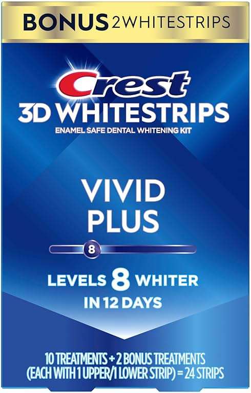 Crest 3D Whitestrips Vivid Plus, Teeth Whitening Strip Kit, 10 Treatments + 2 Bonus Treatments (Each with 1 Upper/1 Lower Strip), 24 Strips, 8 Levels Whiter, Teeth Whitening Kit - Image 7