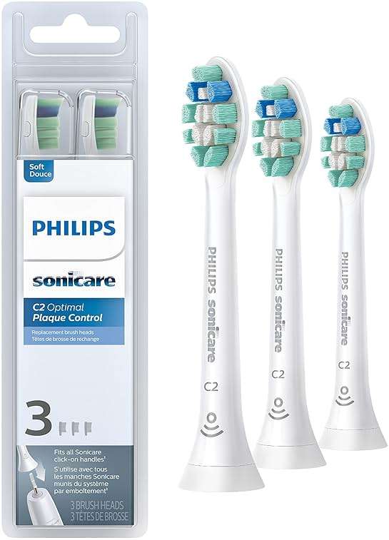 Philips Sonicare C2 Plaque Control - Genuine Replacement Electric Toothbrush Heads, White, 3 Pack, HX9023/65 - Image 1