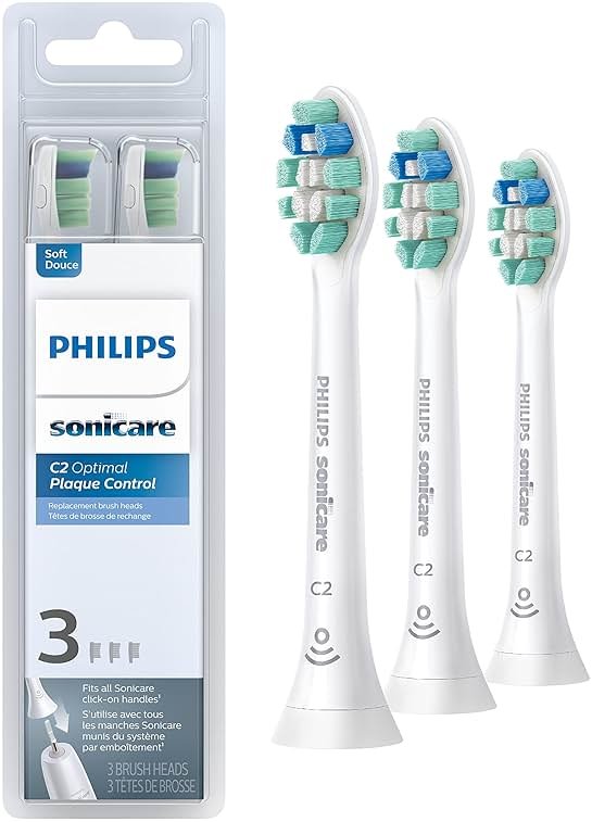 Philips Sonicare C2 Plaque Control - Genuine Replacement Electric Toothbrush Heads, White, 3 Pack, HX9023/65 - Product Image