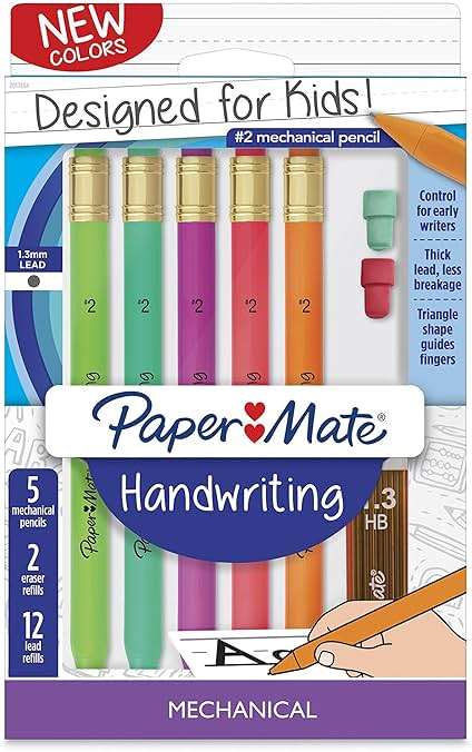 Paper Mate Handwriting Triangular Mechanical Pencil Set with Lead & Eraser Refills, 1.3mm, Fun Barrel Colors, 8 Count (2017484) - Image 1