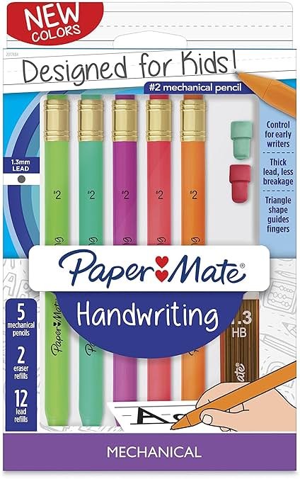 Paper Mate Handwriting Triangular Mechanical Pencil Set with Lead & Eraser Refills, 1.3mm, Fun Barrel Colors, 8 Count (2017484) - Product Image