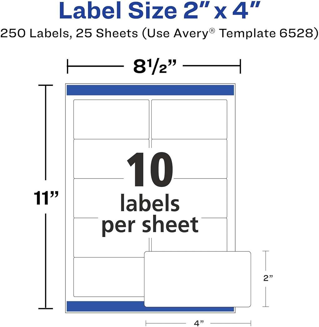 Avery Shipping Labels, Sure Feed and Easy Peel Technology, Glossy White Labels, 2" x 4", Permanent Adhesive, Laser/Inkjet, 250 Total (6528) - Image 3