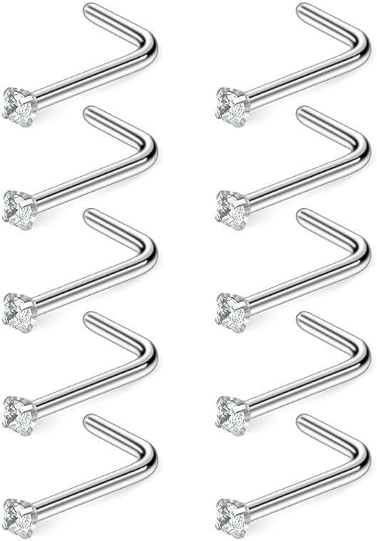 Ruifan 10-40PCS 18G Surgical Steel Diamond CZ Nose Stud Rings L Shaped Piercing Jewelry 1.5mm 2mm 2.5mm 3mm - Image 1