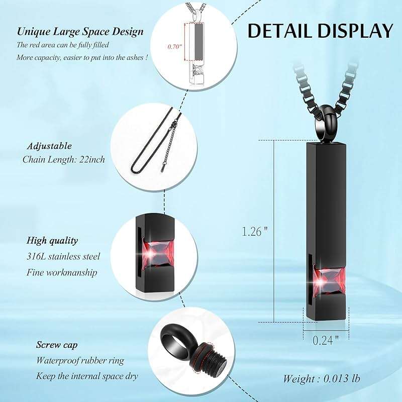XSMZB Crystal Cremation Urn Jewelry Cube Memorial Ashes Necklace Pendant Keepsake- Black Birthstone Series - Image 2