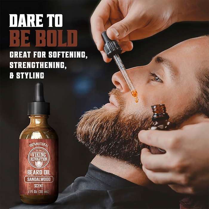 Viking Revolution Beard Oil for Men - Natural Mens Beard Oil with Argan Oil and Jojoba Oil - Beard Softener, Strengthens and Moisturizes - Beard Conditioner for Men (Sandalwood, 1 Pack) - Image 2