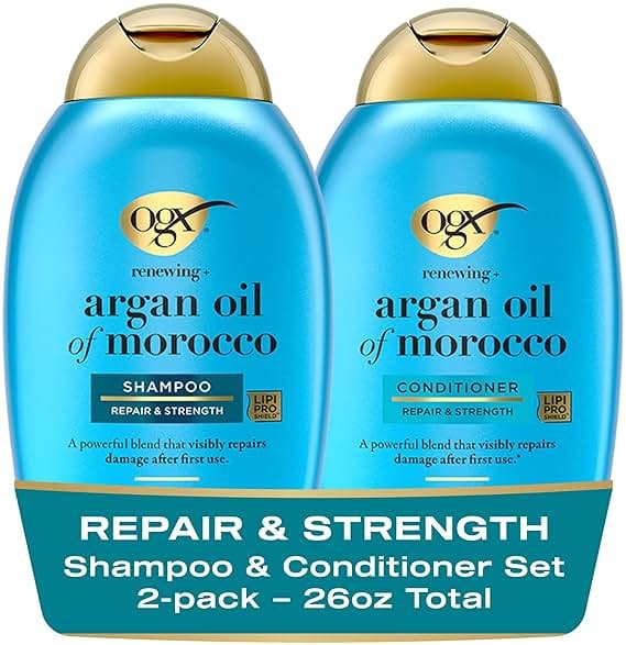 OGX Renewing + Argan Oil of Morocco Shampoo & Conditioner Set, Damage Repairing Shampoo & Conditioner Helps Strengthen & Repair Dry, Damaged Hair, Sulfate-Free Surfactants, 13 fl. Oz, 2 Pack - Product Image