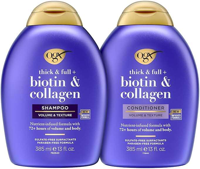 OGX Thick & Full + Biotin and Collagen for Hair Volume & Body, Sulfate Free Volumizing Shampoo & Conditioner Set for Fine & Thinning Hair, Nutrient-Infused, Vitamin B7, 13 fl oz, 2 Pack - Image 2