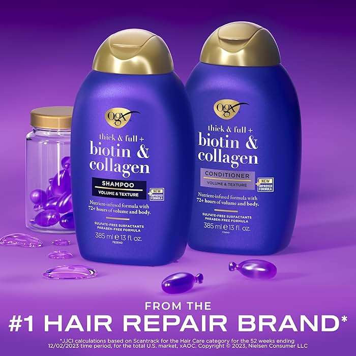 OGX Thick & Full + Biotin and Collagen for Hair Volume & Body, Sulfate Free Volumizing Shampoo & Conditioner Set for Fine & Thinning Hair, Nutrient-Infused, Vitamin B7, 13 fl oz, 2 Pack - Image 4