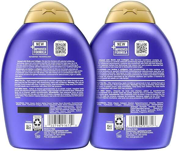 OGX Thick & Full + Biotin and Collagen for Hair Volume & Body, Sulfate Free Volumizing Shampoo & Conditioner Set for Fine & Thinning Hair, Nutrient-Infused, Vitamin B7, 13 fl oz, 2 Pack - Image 8