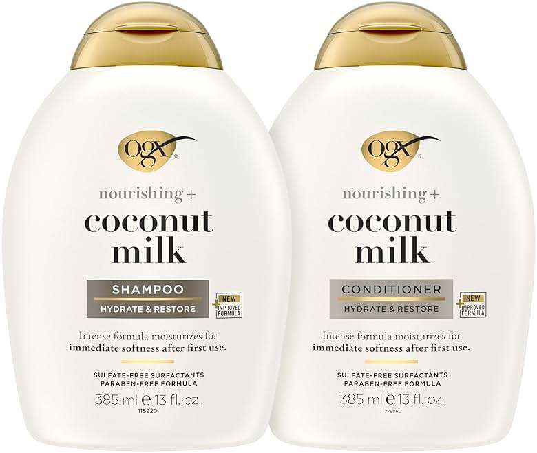 OGX Nourishing + Coconut Milk Sulfate Free Shampoo and Conditioner Set, Hydrates & Softens Hair, Lipi Pro Shield Technology, Creamy Coconut Milk White Peach & Shea Butter Scent, 2 Items, 2 x 13 fl oz - Image 2