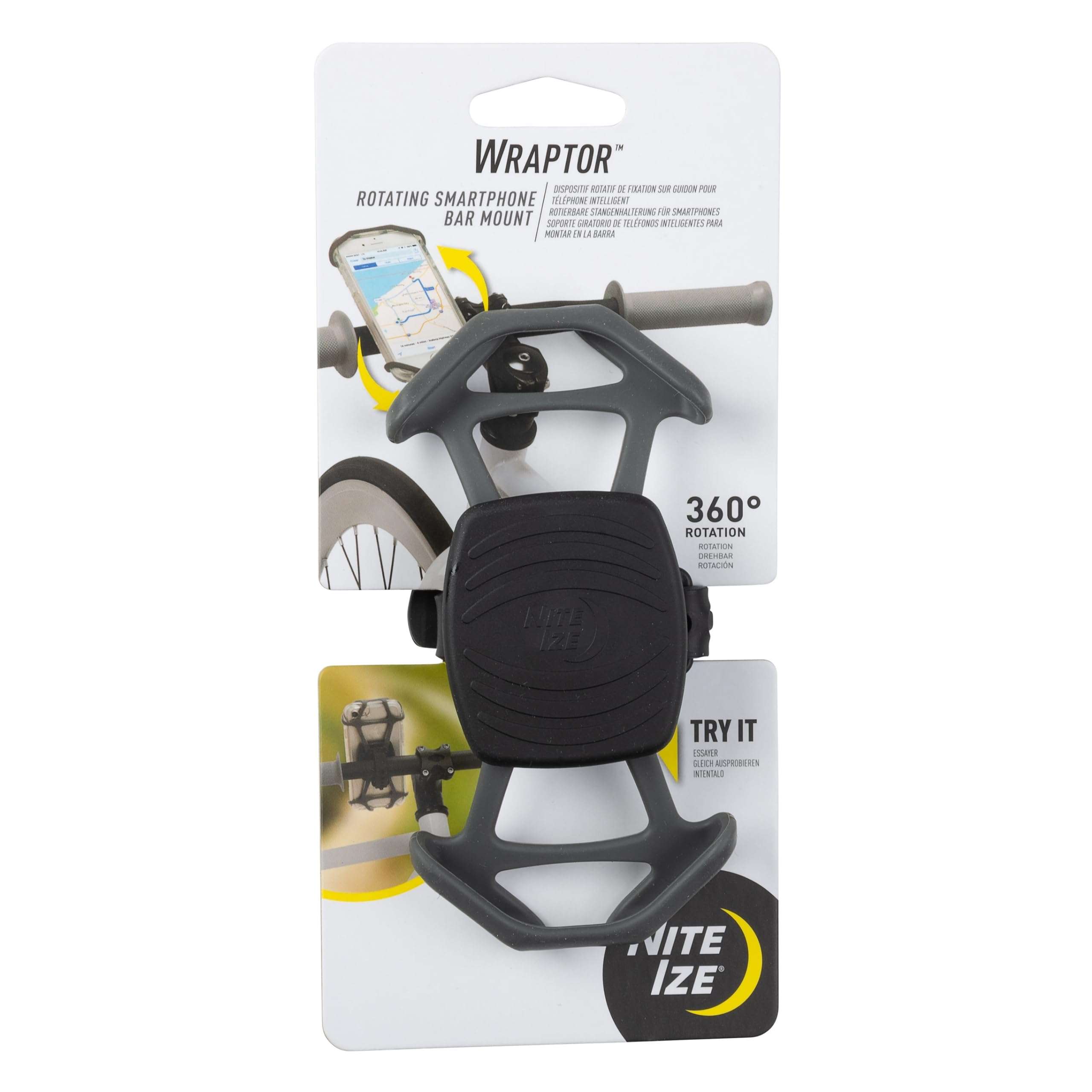 Nite Ize Wraptor Rotating Smartphone Bar Mount - Universal Cell Phone Holder for Bikes, Carts & Strollers - 360-Degree Rotation - Secure Hold on Rough Terrain - Handlebar & Stem Mount - Image 1